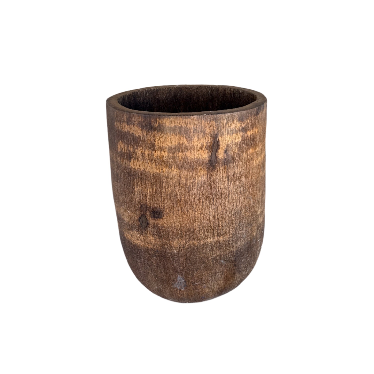 Large wooden indoor Pot with a white background