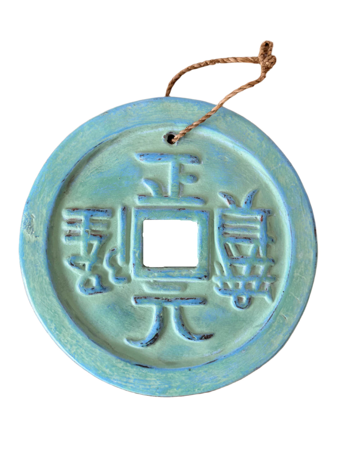 Large Turquoise Fibre-clay Hanging Coin