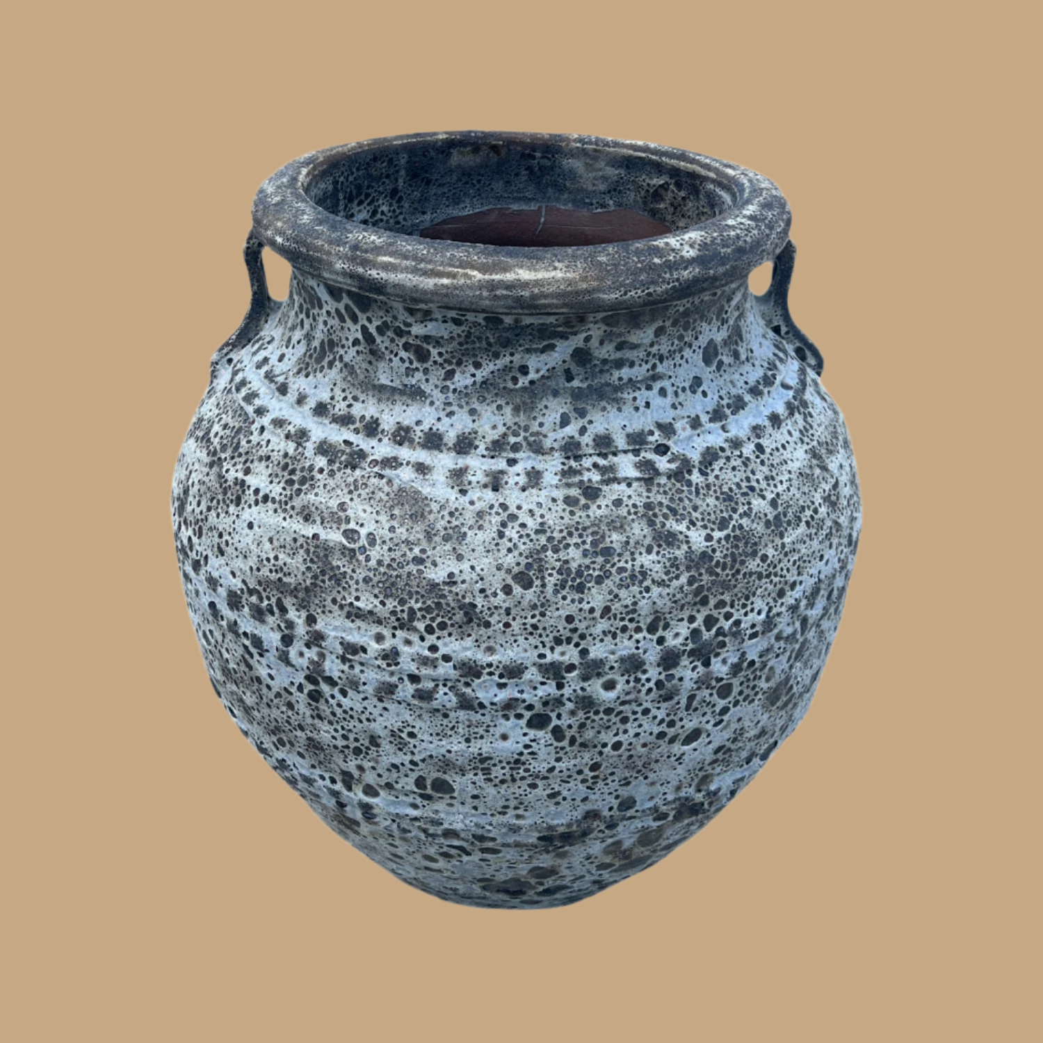 Lava Rock Handle Urn White Rustic