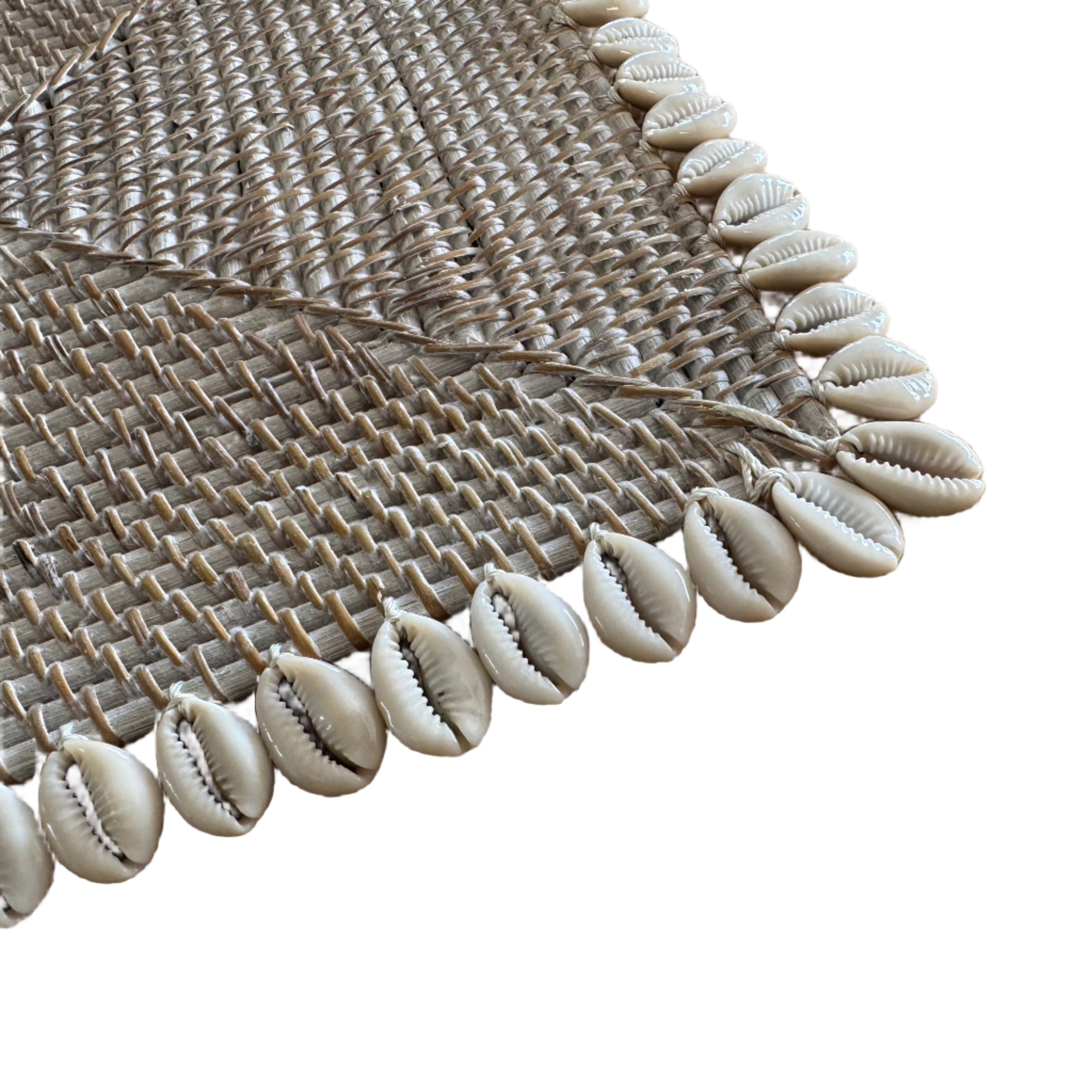 Rectangular Rattan dining table placemat with cowrie shell border corner