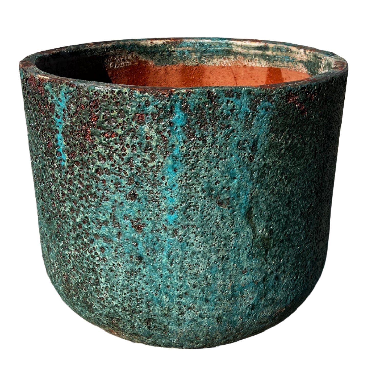 Turquoise Lava Rock Atlantis Low U Ceramic Garden Pot in extra large size