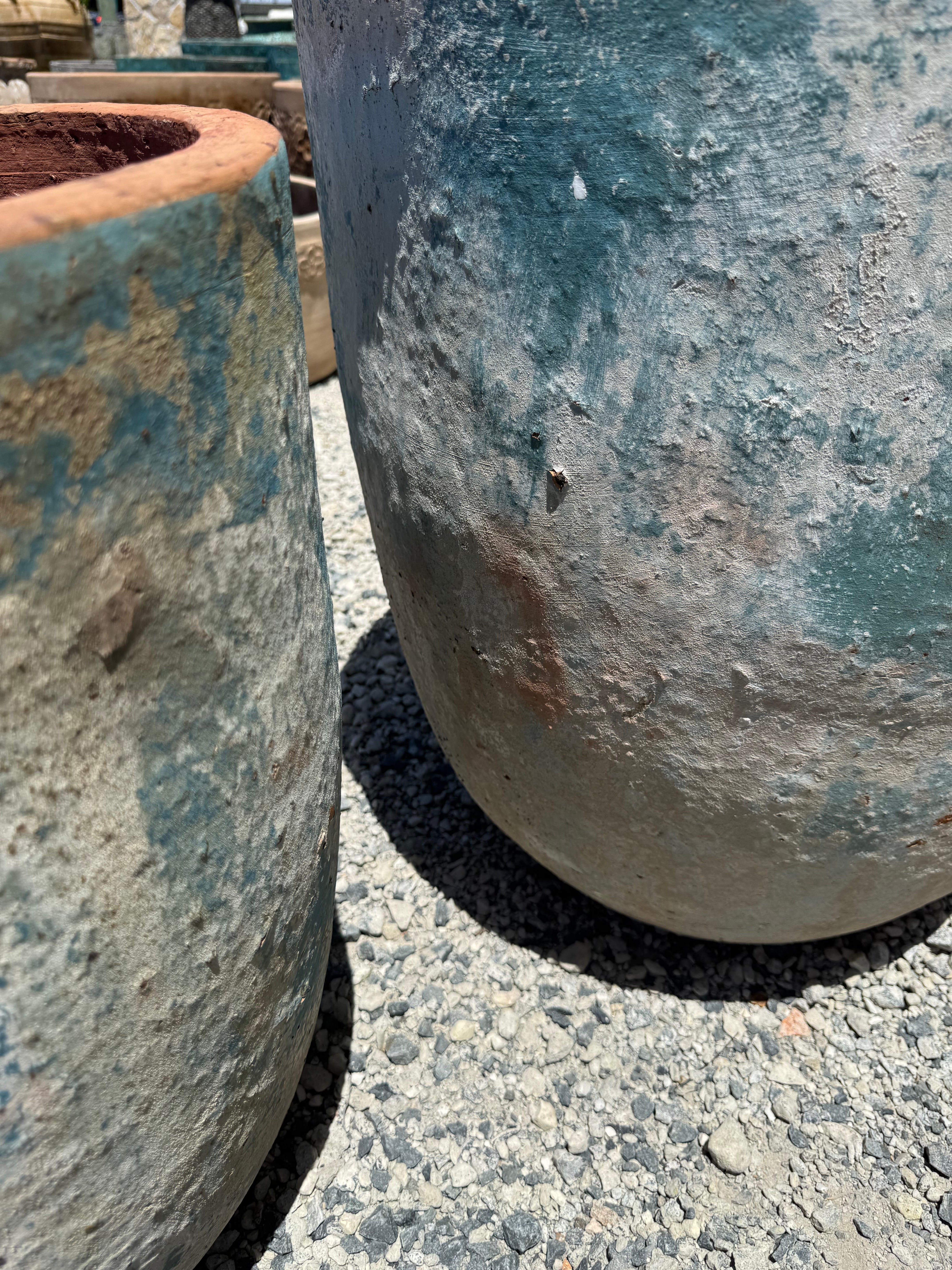 Vietnamese ancient blue Tall U garden pots blue patina