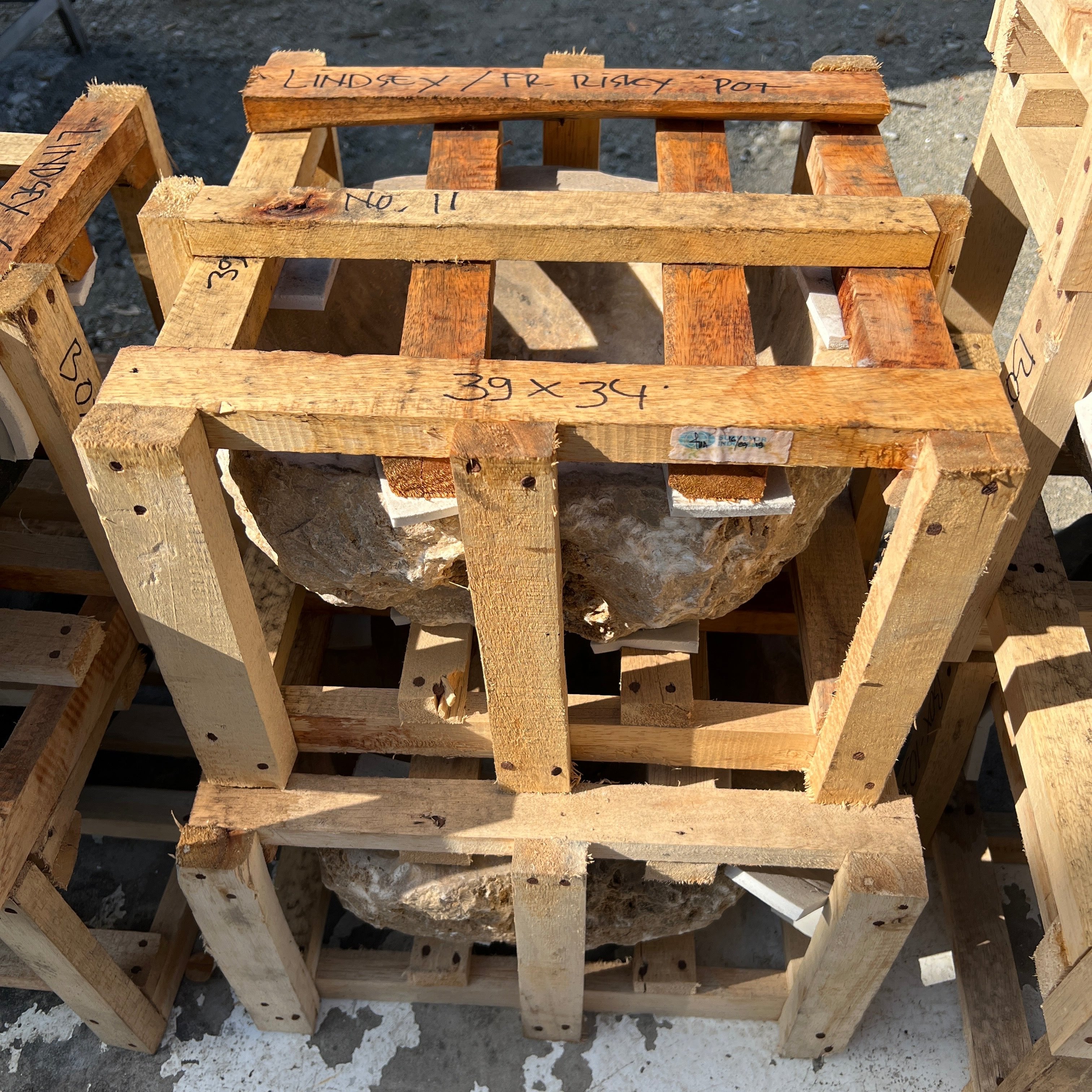 natural organic Travertine stone basin in a crate