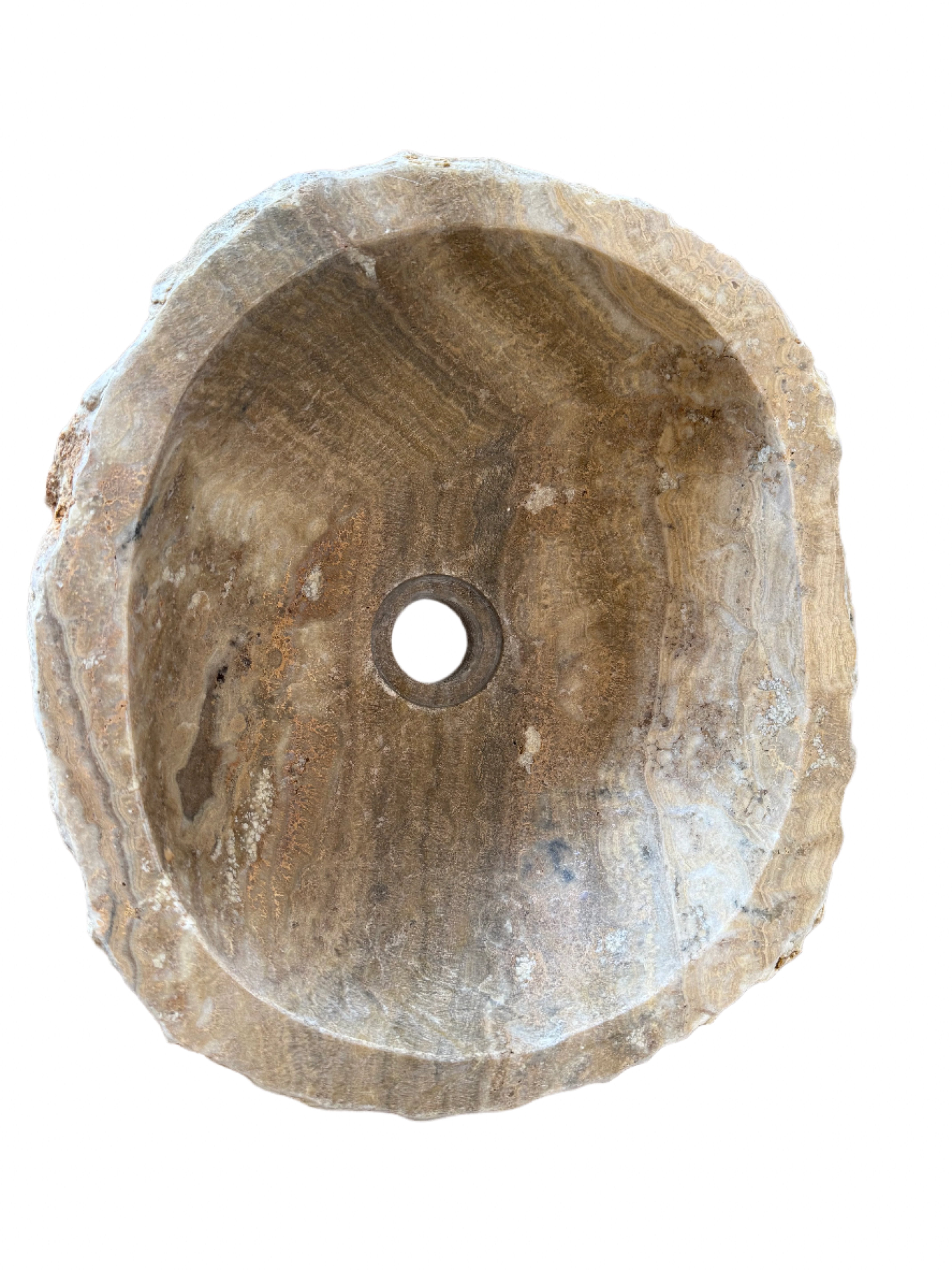 natural organic Travertine stone basin top view