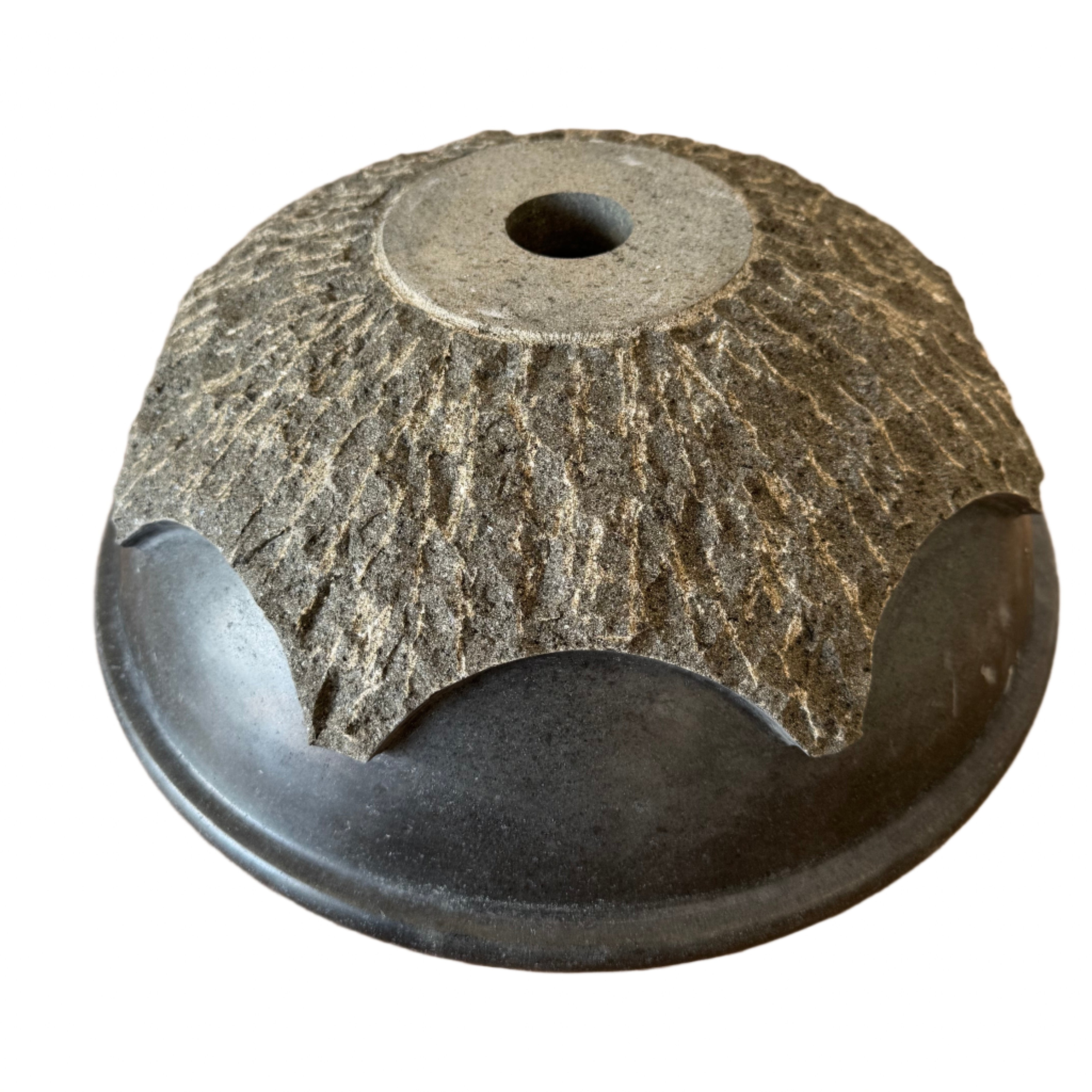 natural organic granite stone basin with star pattern underneath bottom view