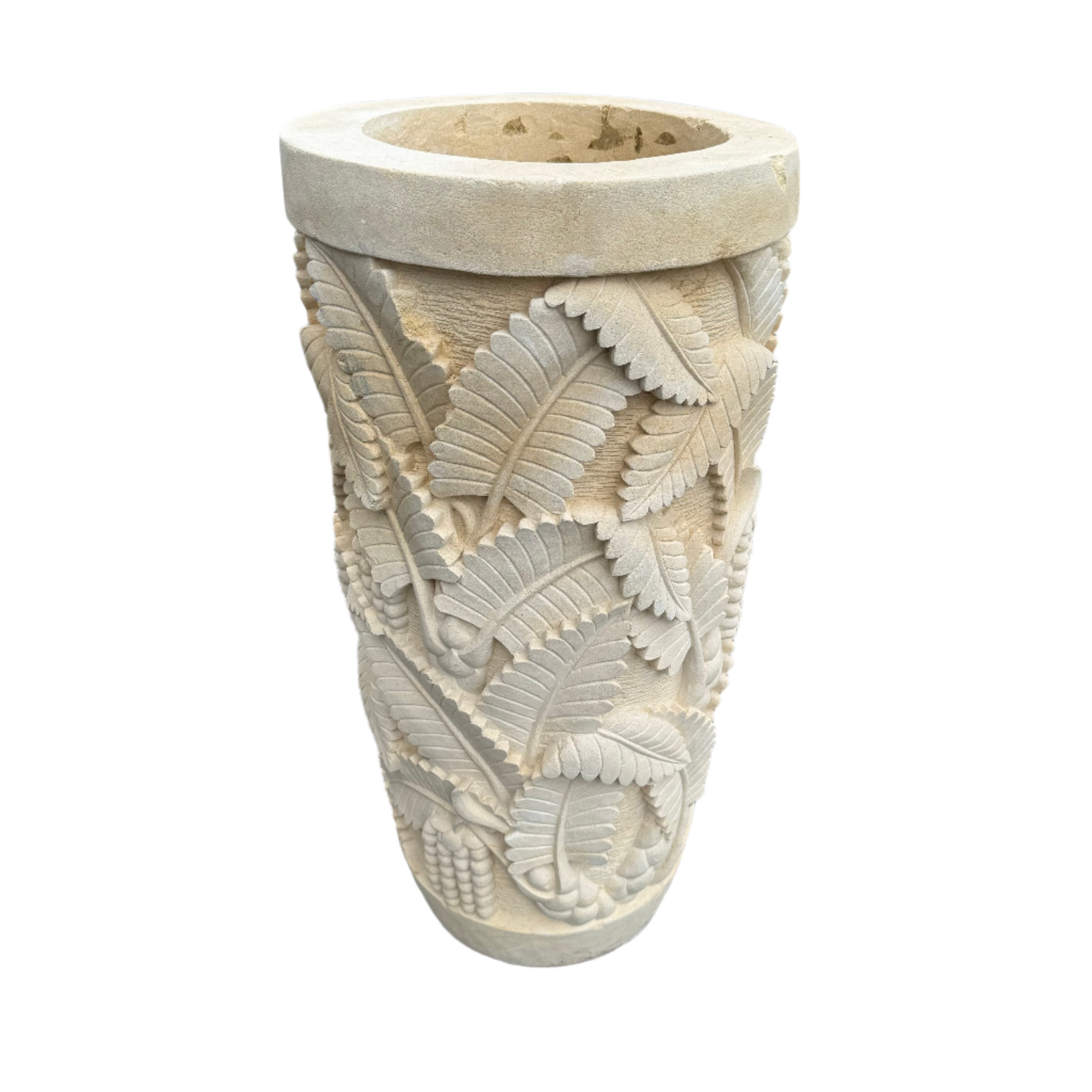 natural organic hand carved Limestone round ornate floral plinth