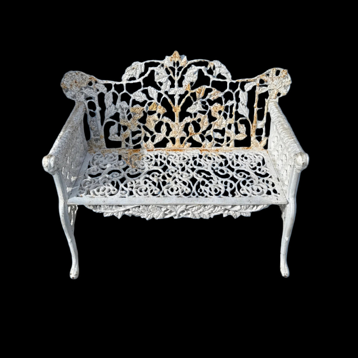 decorative rustic white Cast Iron 2 seater garden Bench chair