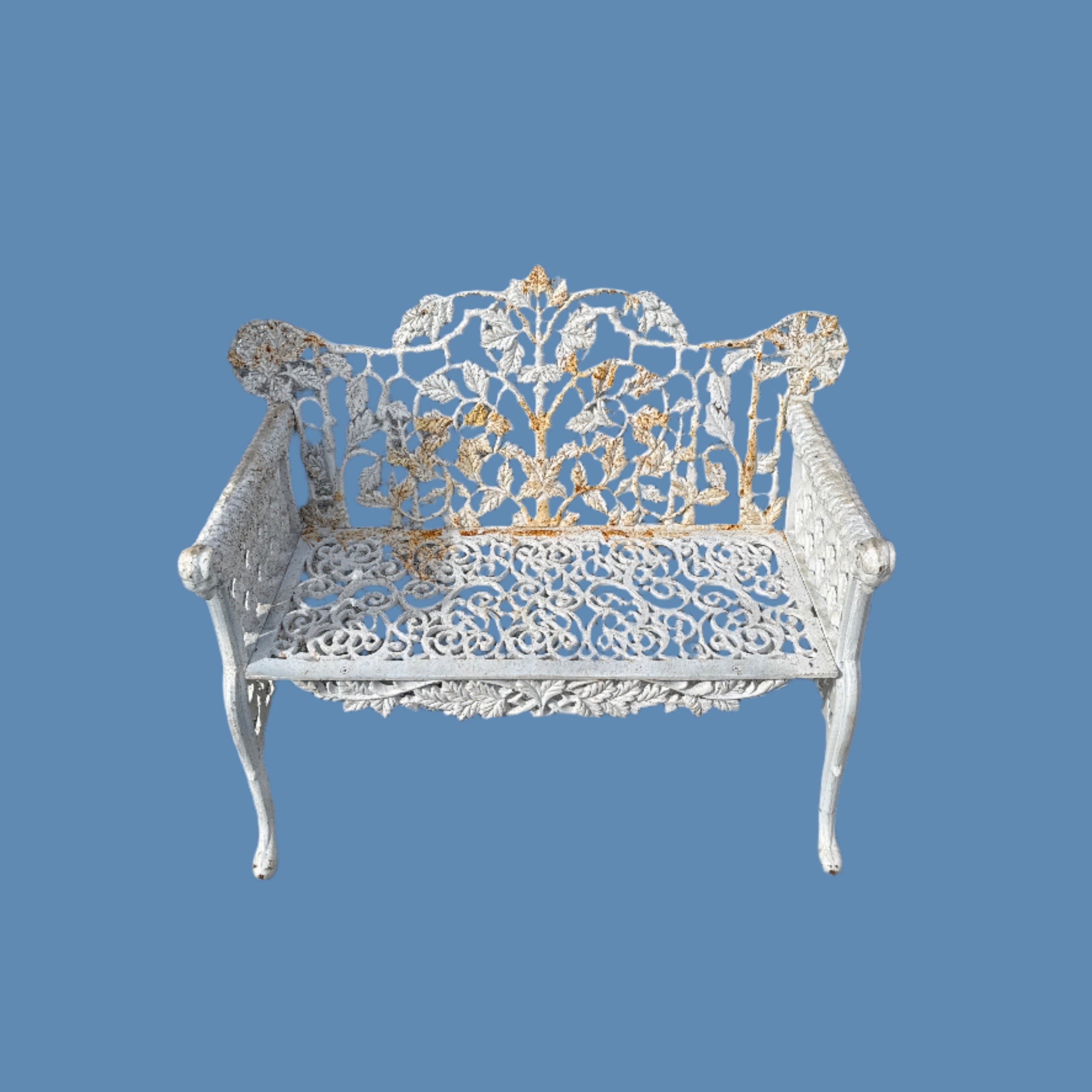 premium high-quality Cast Iron garden Bench Seat Short White front view